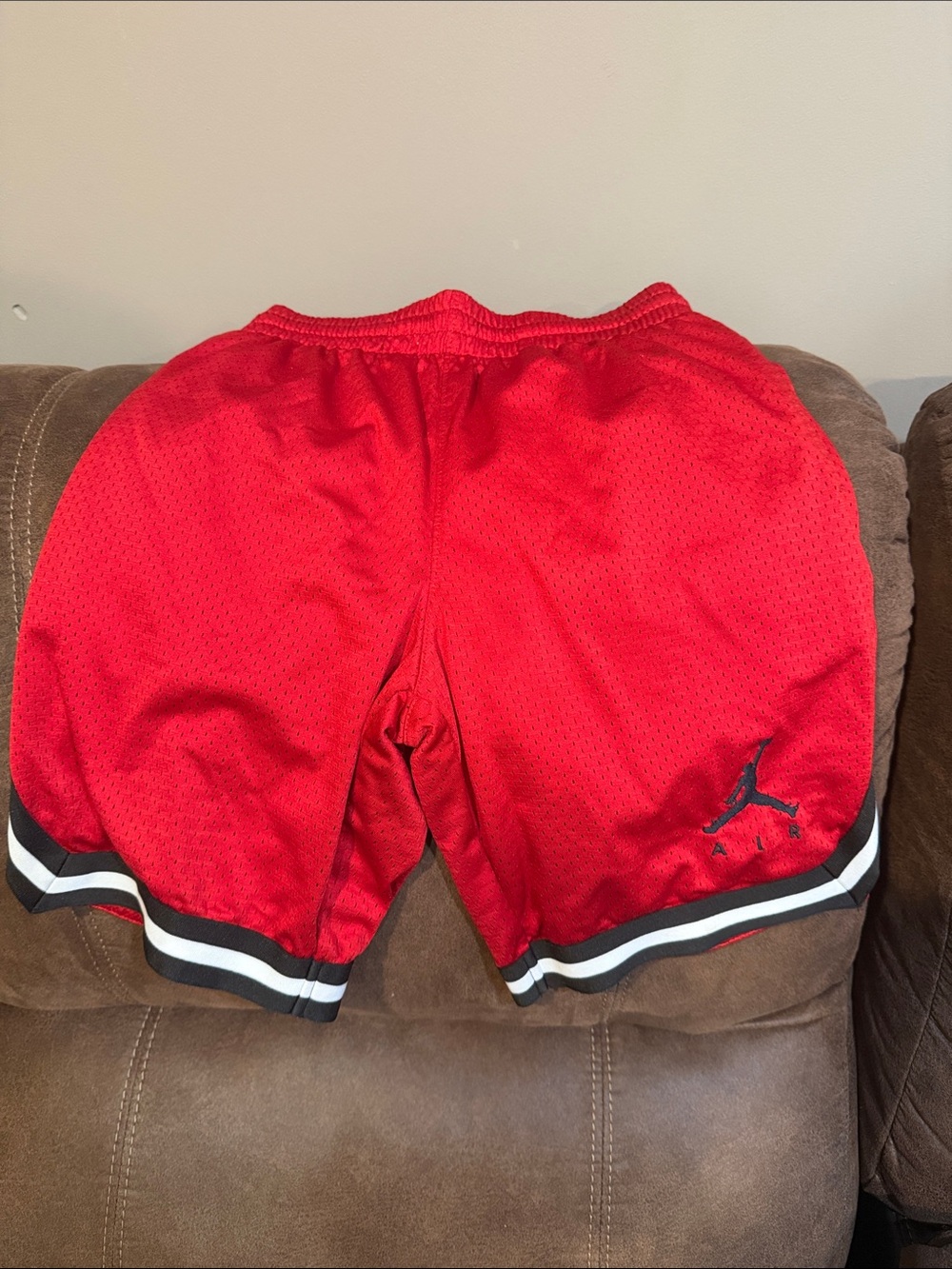 Jordan Red Mesh Athletic Shorts with Black & White Trim